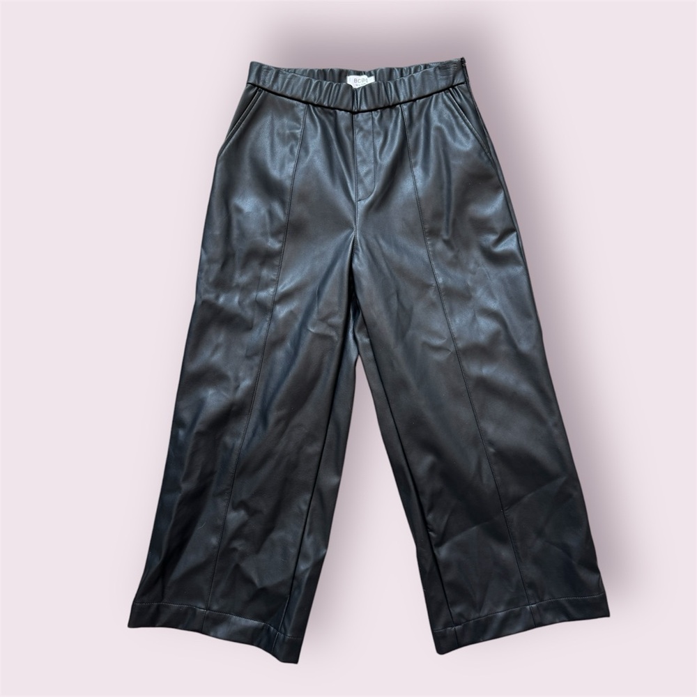 BCBG NEW YORK Faux-Leather Cropped Pants Women's 4 Onyx Elastic Waist Pull On - Picture 4 of 10